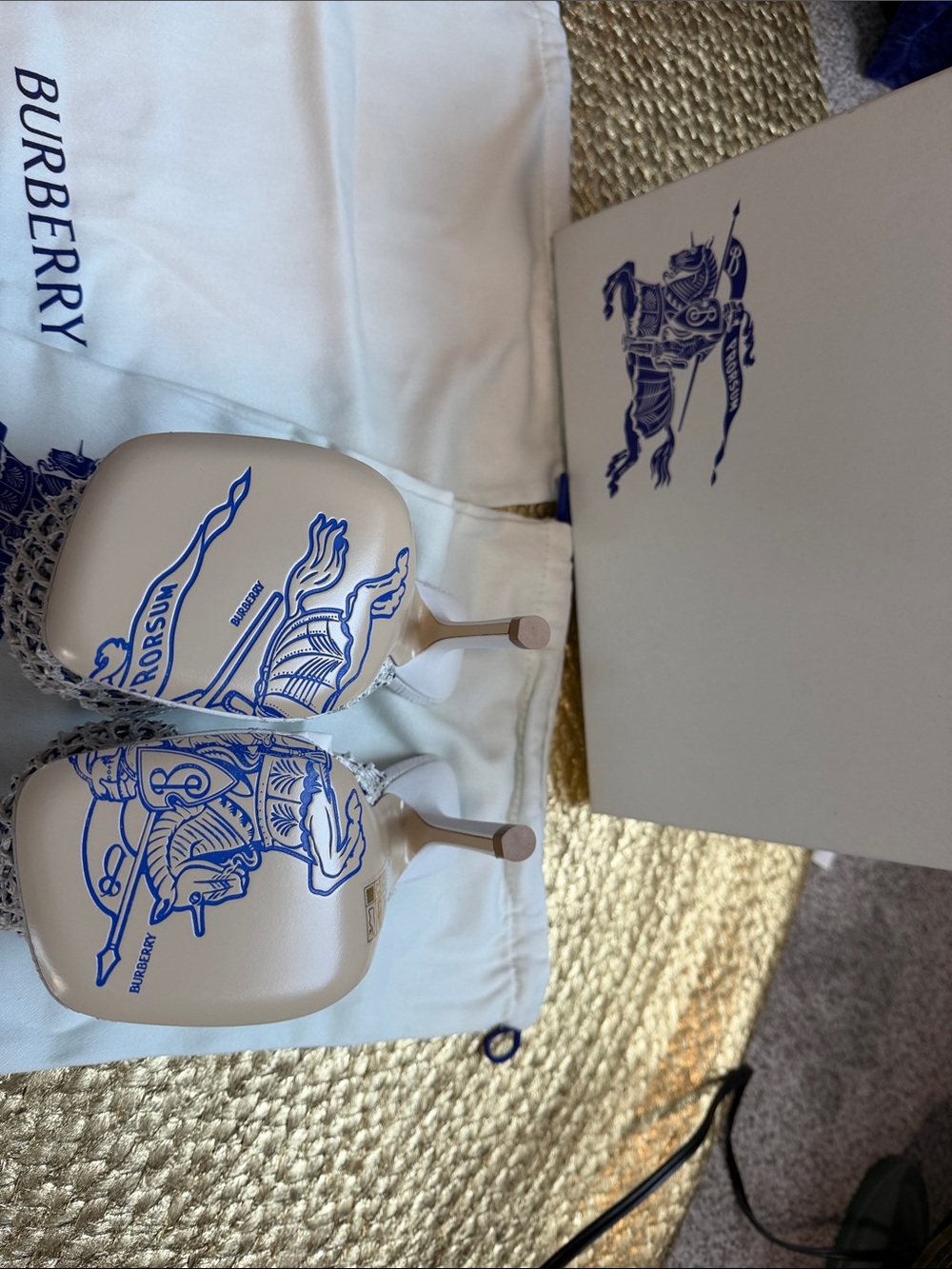 Burberry Cream & Blue Crochet Slide Mules - Picture 4 of 7